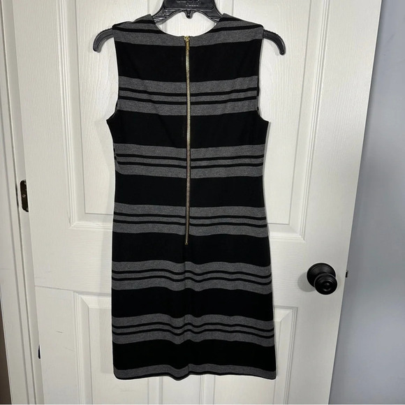 Calvin Klein dress, size 4, black and grey stripe, gold zipper, office, date - Picture 5 of 5